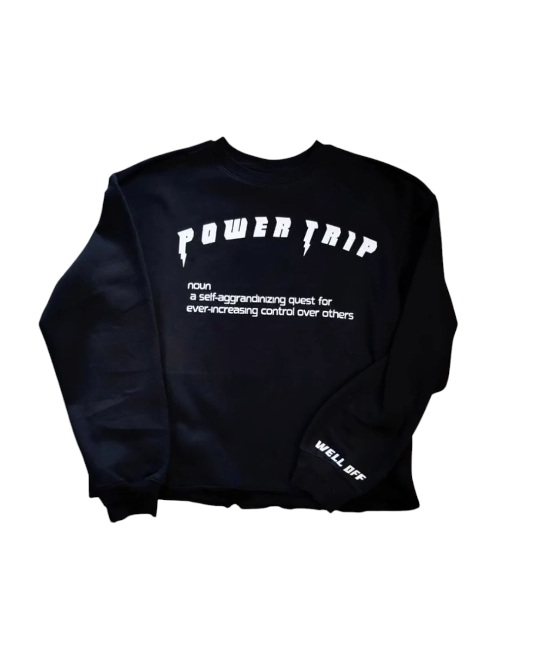 WELL OFF "POWER TRIP" CROP CREW NECK SWEATER